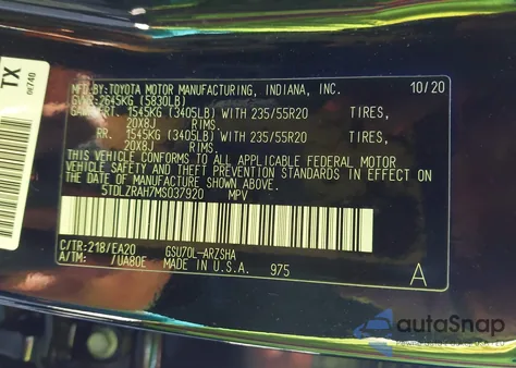 2021 Toyota Highlander Xse из США, поврежденный, VIN 5TDLZRAH7MS037920